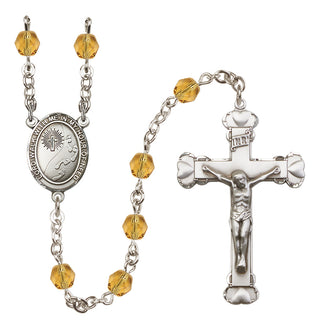 Silver Plated 6mm Fire Polished Footprints / Cross Rosary in Topaz