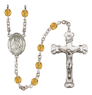 Silver Plated 6mm Fire Polished Our Lady of Olives Rosary in Topaz