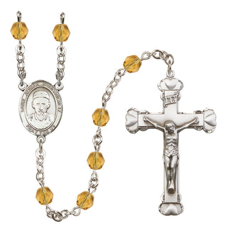 Silver Plated 6mm Fire Polished Saint Joseph Freinademetz Rosary in Topaz