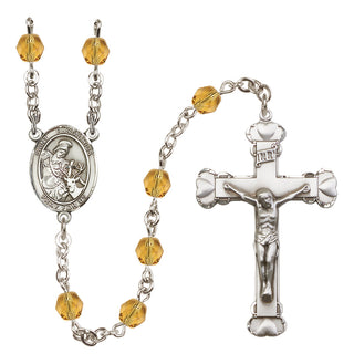 Silver Plated 6mm Fire Polished Saint Eustachius Rosary in Topaz
