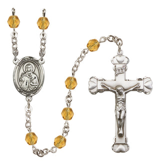 Silver Plated 6mm Fire Polished Saint Marina Rosary in Topaz