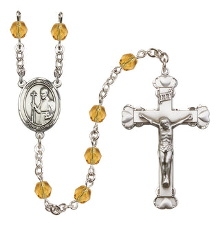 Silver Plated 6mm Fire Polished Saint Regis Rosary in Topaz
