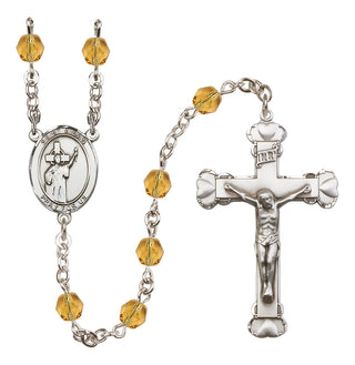 Silver Plated 6mm Fire Polished Saint Aidan of Lindesfarne Rosary in Topaz