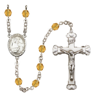 Silver Plated 6mm Fire Polished Saint Jeanne Chezard de Matel Rosary in Topaz
