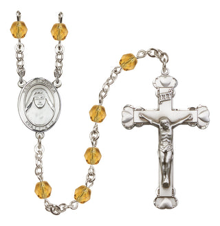 Silver Plated 6mm Fire Polished Saint Alphonsa of India Rosary in Topaz