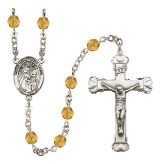Silver Plated 6mm Fire Polished Saint Margaret Mary Alacoque Rosary in Topaz