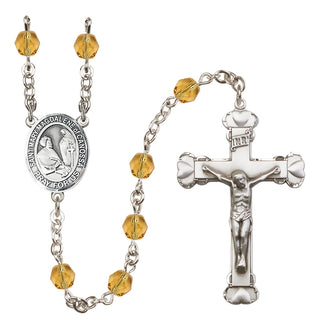 Silver Plated 6mm Fire Polished Saint Mary Magdalene of Canossa Rosary in Topaz