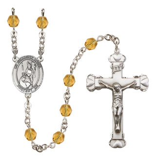 Silver Plated 6mm Fire Polished Guardian Angel of the World Rosary in Topaz