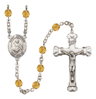 Silver Plated 6mm Fire Polished Saint Norbert of Xanten Rosary in Topaz