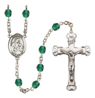 Silver Plated 6mm Fire Polished Saint Ann Rosary in Zircon