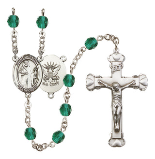 Silver-Plated 6mm Saint Brendan the Navigator / Navy Rosary