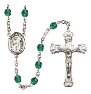 Silver Plated 6mm Fire Polished Saint Brendan the Navigator Rosary in Zircon