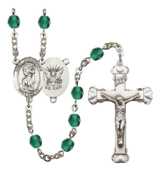 Saint Christopher and Navy Rosary with Zircon Beads