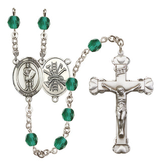 Silver Plated 6mm Fire Polished Saint Florian/Firefighter Rosary in Zircon