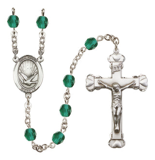 Silver Plated 6mm Fire Polished Holy Spirit Rosary in Zircon