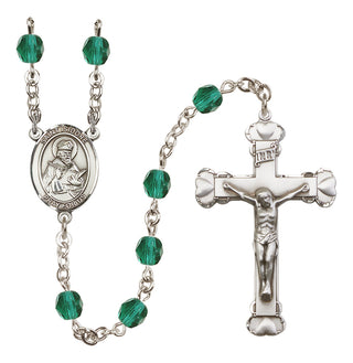 Silver Plated 6mm Fire Polished Saint Isidore of Seville Rosary in Zircon