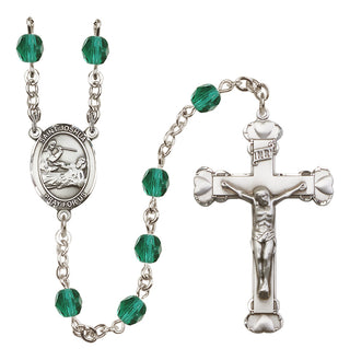 Silver Plated 6mm Fire Polished Saint Joshua Rosary in Zircon