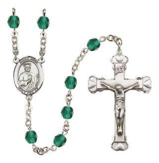 Silver Plated 6mm Fire Polished Saint Jude Thaddeus Rosary in Zircon