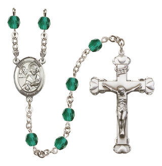 Silver Plated 6mm Fire Polished Saint Mark the Evangelist Rosary in Zircon