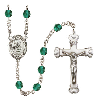 Silver Plated 6mm Fire Polished Saint Maximilian Kolbe Rosary in Zircon