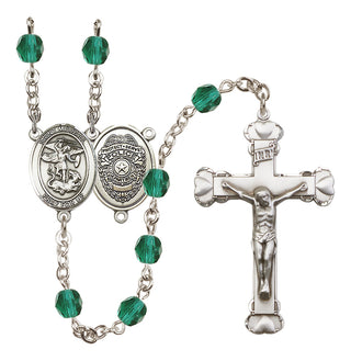 Silver Plated 6mm Fire Polished Saint Michael the Archangel/Policeman Rosary in Zircon