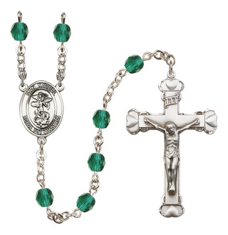Silver Plated 6mm Fire Polished San Miguel Arcangel Rosary in Zircon