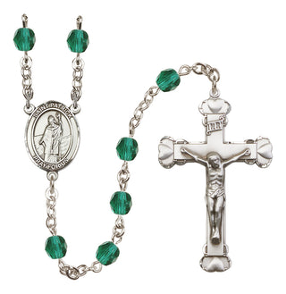 Silver Plated 6mm Fire Polished Saint Patrick Rosary in Zircon