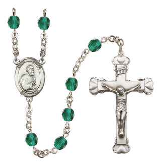 Silver Plated 6mm Fire Polished Saint Peter the Apostle Rosary in Zircon