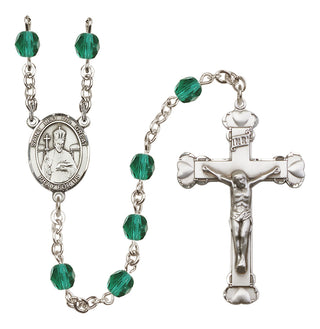 Silver Plated 6mm Fire Polished Saint Leo the Great Rosary in Zircon