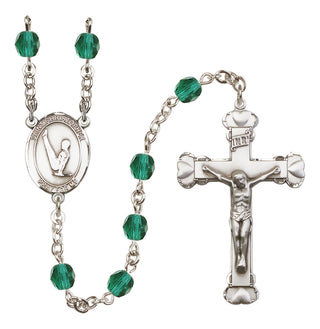 Silver Plated 6mm Fire Polished Saint Christopher/Gymnastics Rosary in Zircon