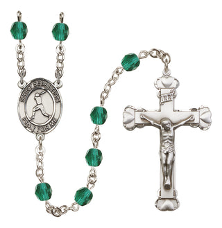 Silver-Plated 6mm Saint Sebastian/Baseball Rosary