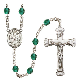 Silver Plated 6mm Fire Polished Saint Alphonsus Rosary in Zircon