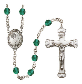 Silver Plated 6mm Fire Polished Footprints / Cross Rosary in Zircon