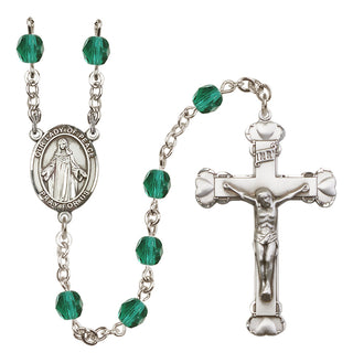 Silver Plated 6mm Fire Polished Our Lady of Peace Rosary in Zircon