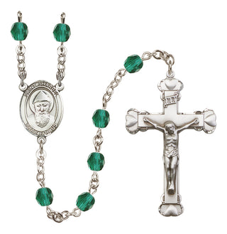 Silver Plated 6mm Fire Polished Saint Sharbel Rosary in Zircon