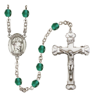 Silver Plated 6mm Fire Polished Saint Aedan of Ferns Rosary in Zircon