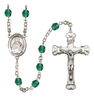 Silver Plated 6mm Fire Polished Saint Gerald Rosary in Zircon