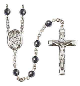 Silver Plated 6mm Hematite Saint Ann Rosary
