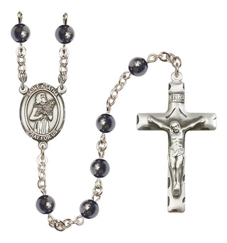 Silver Plated 6mm Hematite Saint Agatha Rosary