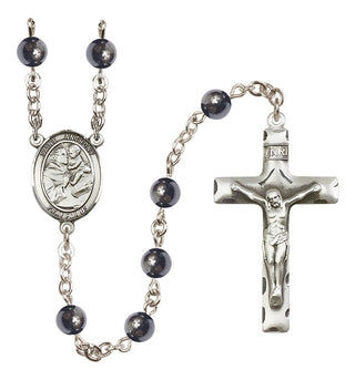 Silver Plated 6mm Hematite Saint Anthony of Padua Rosary