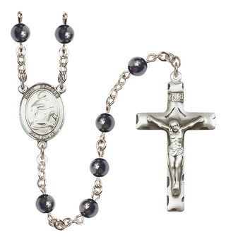 Silver Plated 6mm Hematite Saint Charles Borromeo Rosary