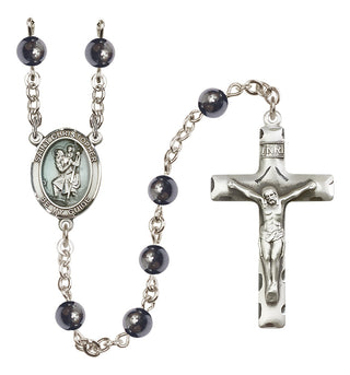 Silver-Plated 6mm Saint Christopher  Engraved Catholic Rosaries