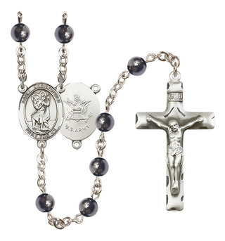 Silver-Plated 6mm Saint Christopher / Army Rosary