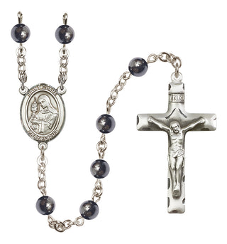 Silver Plated 6mm Hematite Saint Clare of Assisi Rosary
