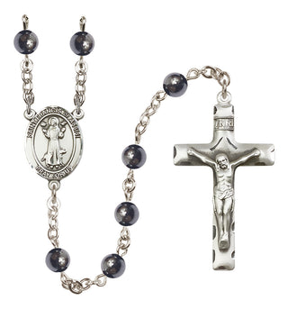 Silver Plated 6mm Hematite Saint Francis of Assisi Rosary
