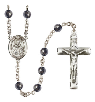 Silver Plated 6mm Hematite Saint Isidore of Seville Rosary