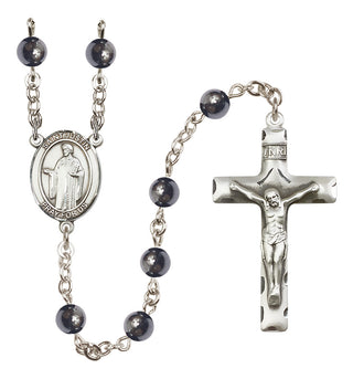 Silver Plated 6mm Hematite Saint Justin Rosary