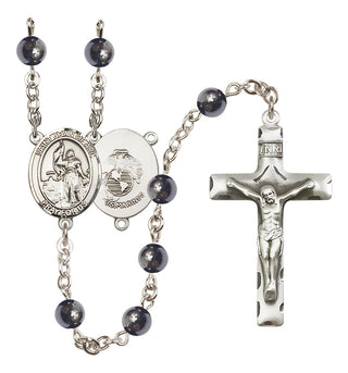 Silver Plated 6mm Hematite Saint Joan of Arc / Marines Rosary