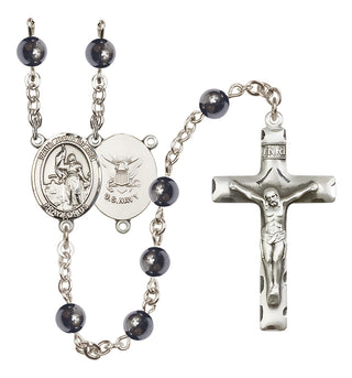 Silver Plated 6mm Hematite Saint Joan of Arc / Navy Rosary