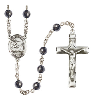 Silver Plated 6mm Hematite Saint Joshua Rosary